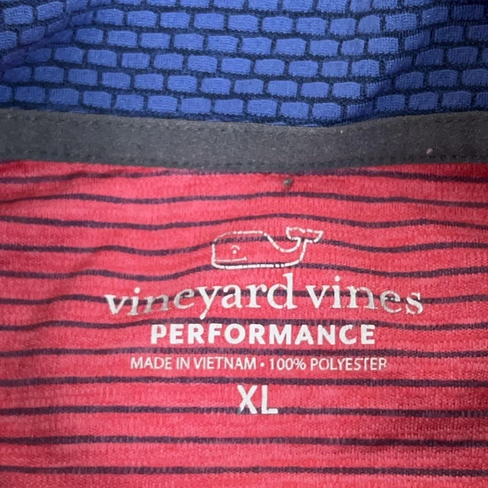 Vineyard Vines Pullover Mens XL Red Navy Performance 1/4 Zip Striped Long Sleeve